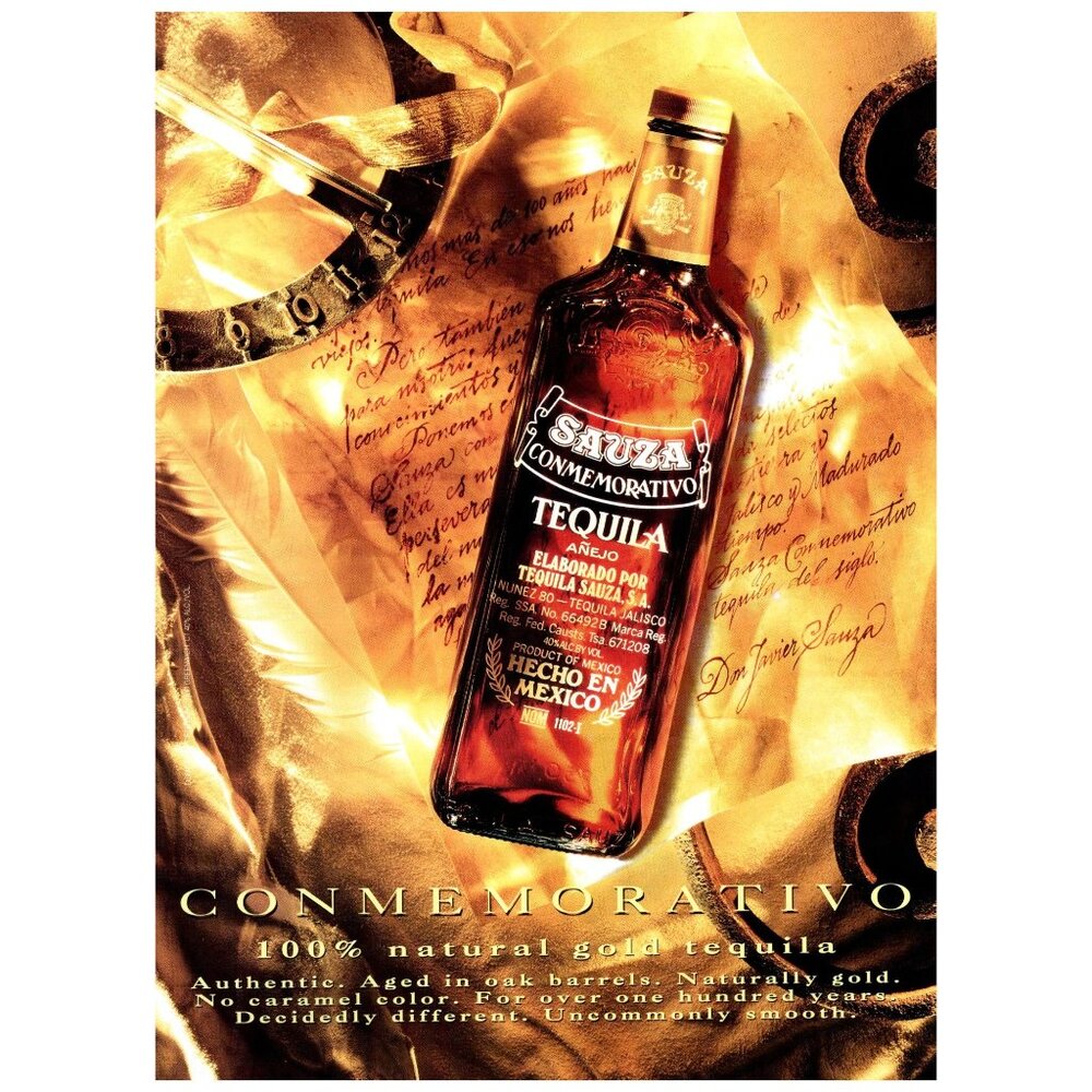1993 Sauza Conmemorativo Tequila Anejo Vintage Print Ad Man Cave 90s Wall Art